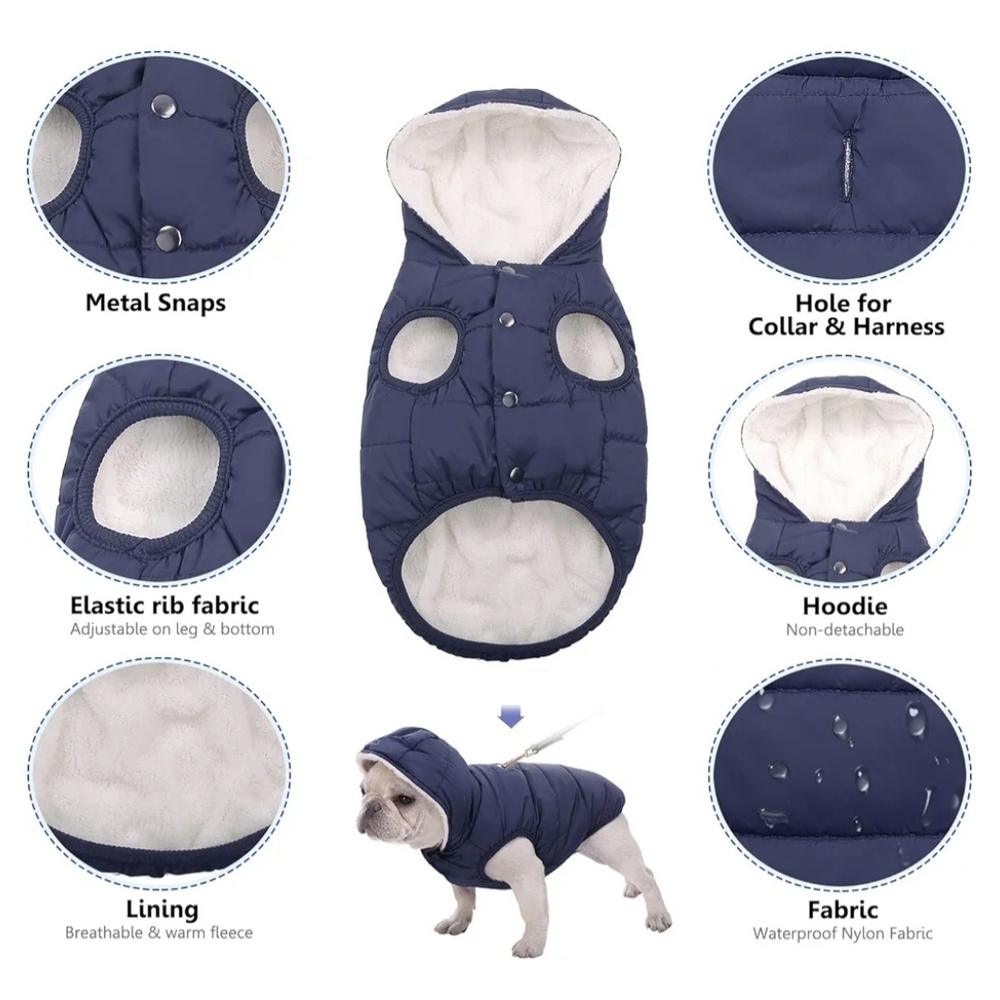 SAWMONG Navy Blue Dog Fleece Jacket with Hood #459 - Picture 11 of 13